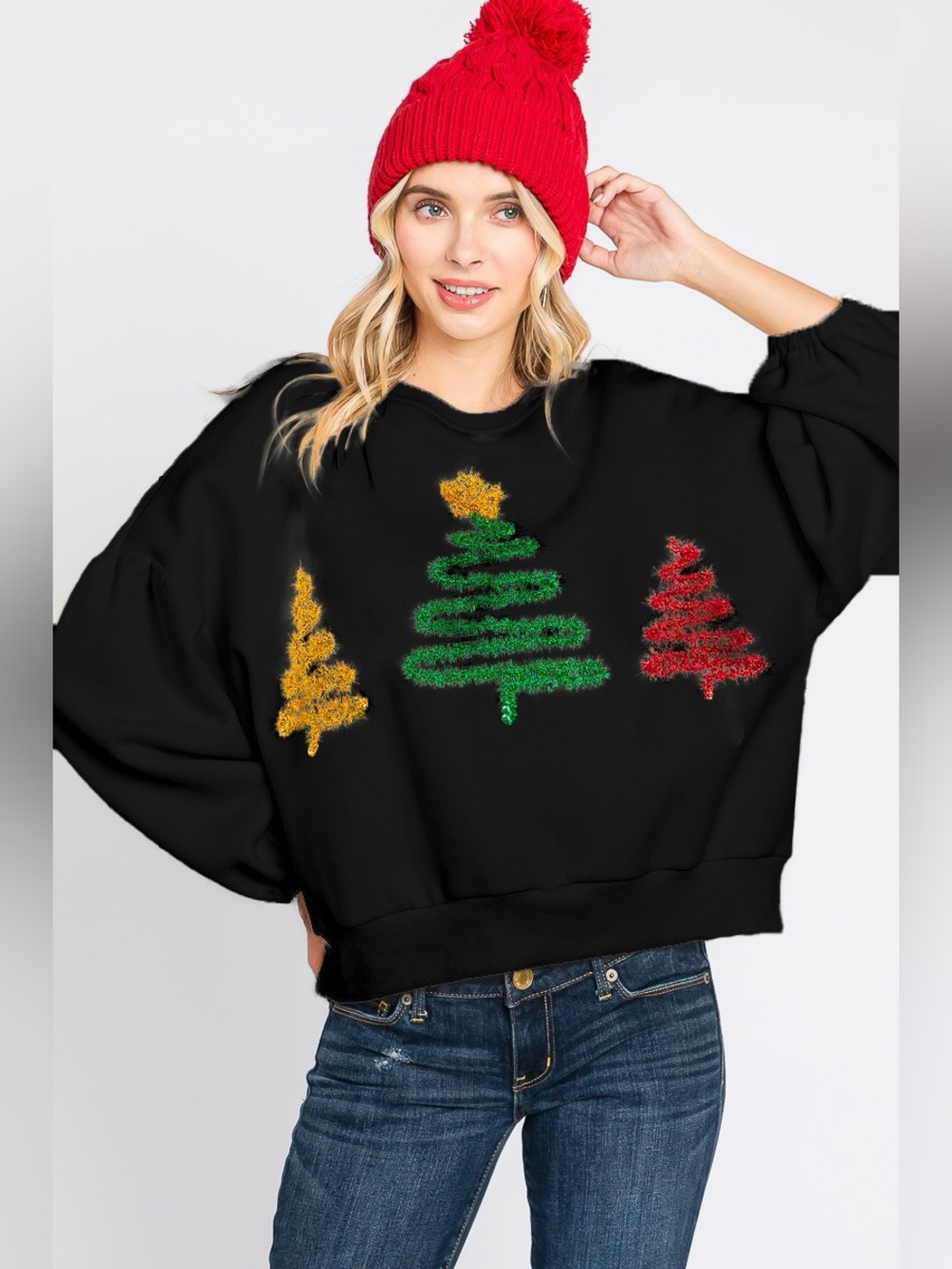 Oddi PLUS Black Christmas Tree Oversized Sweatshirt